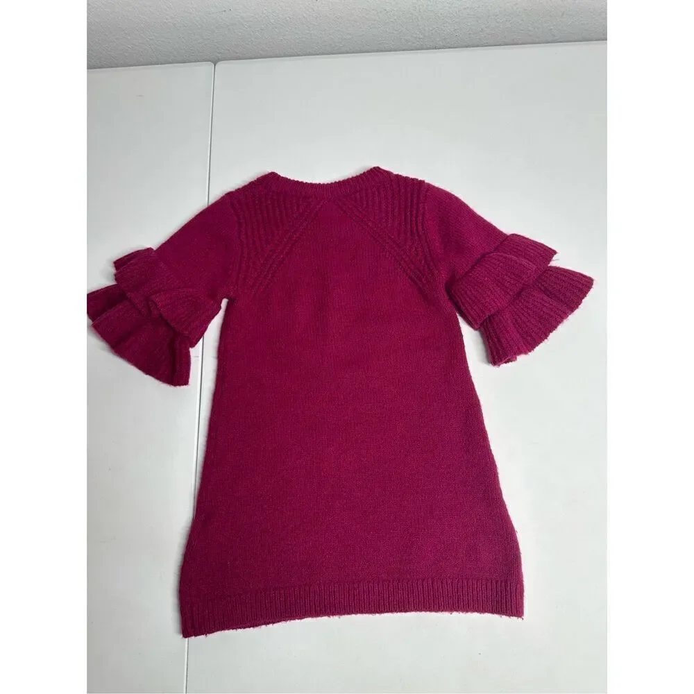 Oshkosh Girls Toddler Berry Fusia Knit Sweater Dress Ruffle Sleeve Size 18 M